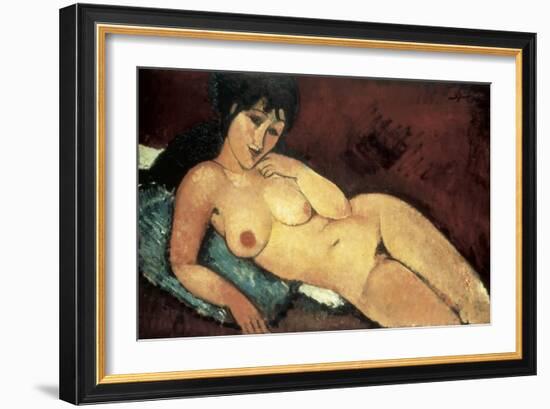 Nude on a Blue Cushion-Amedeo Modigliani-Framed Premium Giclee Print