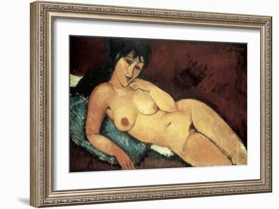 Nude on a Blue Cushion-Amedeo Modigliani-Framed Art Print