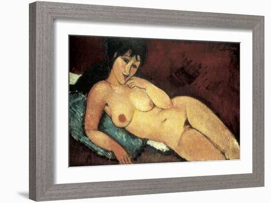 Nude on a Blue Cushion-Amedeo Modigliani-Framed Art Print