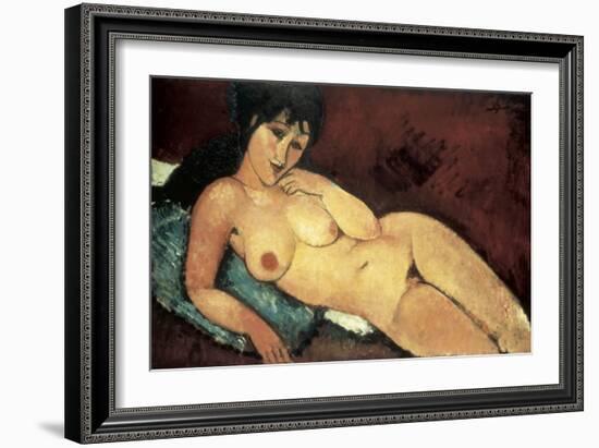 Nude on a Blue Cushion-Amedeo Modigliani-Framed Art Print