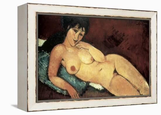 Nude on a Blue Cushion-Amedeo Modigliani-Framed Stretched Canvas