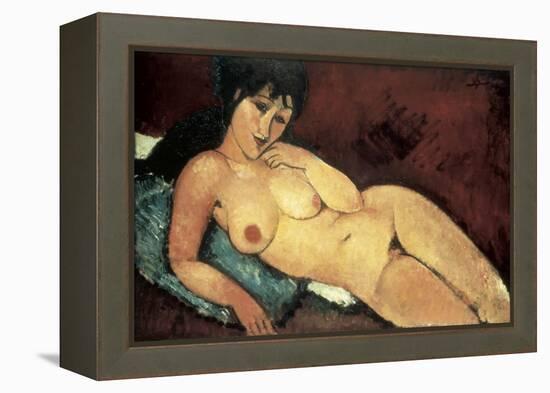 Nude on a Blue Cushion-Amedeo Modigliani-Framed Stretched Canvas