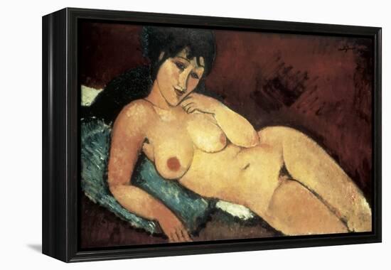 Nude on a Blue Cushion-Amedeo Modigliani-Framed Stretched Canvas