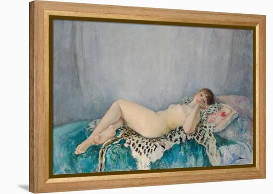 Nude on Leopard Skin, Le Cannet, 1926 (Oil on Canvas)-Henri Lebasque-Framed Premier Image Canvas