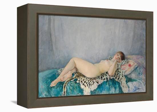 Nude on Leopard Skin, Le Cannet, 1926 (Oil on Canvas)-Henri Lebasque-Framed Premier Image Canvas