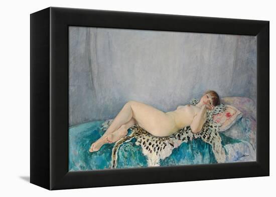 Nude on Leopard Skin, Le Cannet, 1926 (Oil on Canvas)-Henri Lebasque-Framed Premier Image Canvas