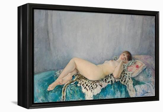 Nude on Leopard Skin, Le Cannet, 1926 (Oil on Canvas)-Henri Lebasque-Framed Premier Image Canvas