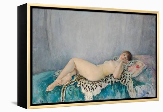 Nude on Leopard Skin, Le Cannet, 1926 (Oil on Canvas)-Henri Lebasque-Framed Premier Image Canvas