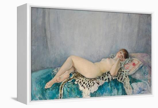 Nude on Leopard Skin, Le Cannet, 1926 (Oil on Canvas)-Henri Lebasque-Framed Premier Image Canvas