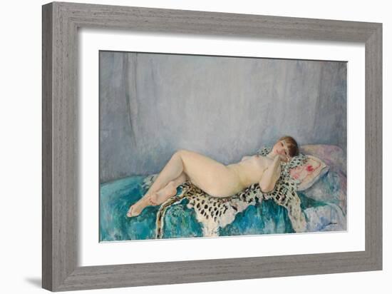 Nude on Leopard Skin, Le Cannet, 1926 (Oil on Canvas)-Henri Lebasque-Framed Giclee Print