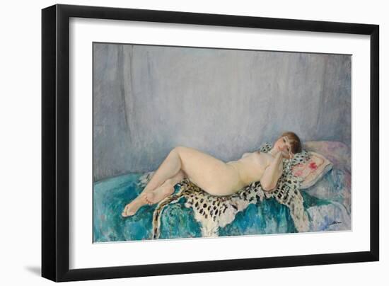 Nude on Leopard Skin, Le Cannet, 1926 (Oil on Canvas)-Henri Lebasque-Framed Giclee Print