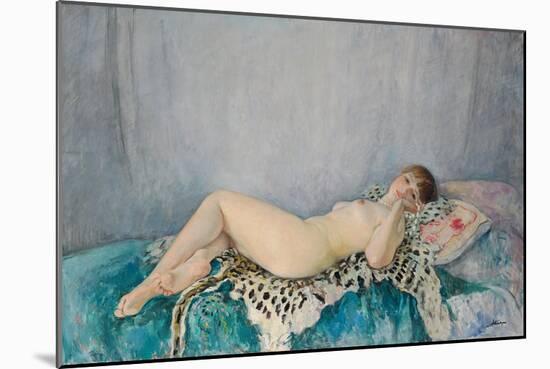 Nude on Leopard Skin, Le Cannet, 1926 (Oil on Canvas)-Henri Lebasque-Mounted Giclee Print