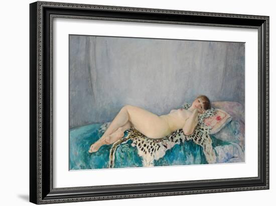 Nude on Leopard Skin, Le Cannet, 1926 (Oil on Canvas)-Henri Lebasque-Framed Giclee Print
