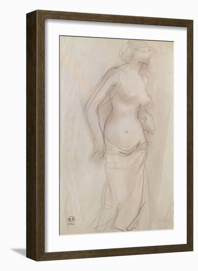 Nude (Pencil on Paper)-Auguste Rodin-Framed Giclee Print
