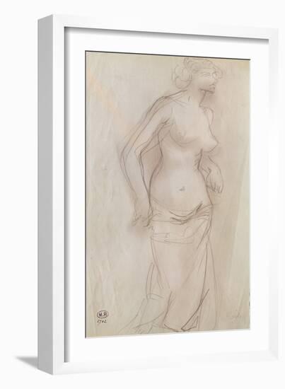 Nude (Pencil on Paper)-Auguste Rodin-Framed Giclee Print