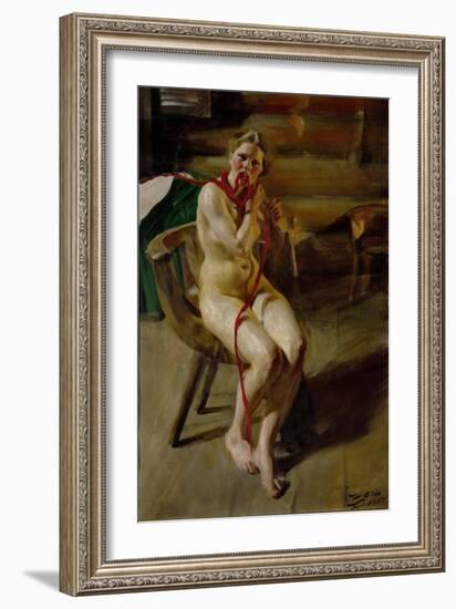 Nude pleating her hair. 1907-Anders Zorn-Framed Giclee Print