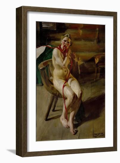 Nude pleating her hair. 1907-Anders Zorn-Framed Giclee Print