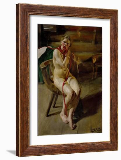 Nude pleating her hair. 1907-Anders Zorn-Framed Giclee Print