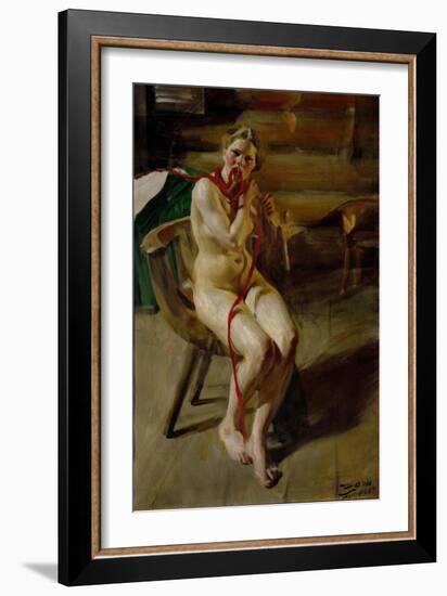 Nude pleating her hair. 1907-Anders Zorn-Framed Giclee Print