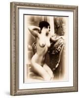 Nude Portrait of a Young Woman Kneeling on an Armchair-null-Framed Photographic Print