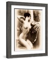 Nude Portrait of a Young Woman Kneeling on an Armchair-null-Framed Photographic Print