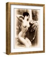 Nude Portrait of a Young Woman Kneeling on an Armchair-null-Framed Photographic Print