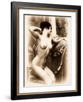 Nude Portrait of a Young Woman Kneeling on an Armchair-null-Framed Photographic Print