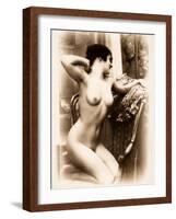 Nude Portrait of a Young Woman Kneeling on an Armchair-null-Framed Photographic Print