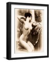 Nude Portrait of a Young Woman Kneeling on an Armchair-null-Framed Photographic Print