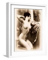 Nude Portrait of a Young Woman Kneeling on an Armchair-null-Framed Photographic Print