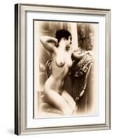 Nude Portrait of a Young Woman Kneeling on an Armchair-null-Framed Photographic Print