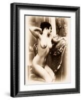 Nude Portrait of a Young Woman Kneeling on an Armchair-null-Framed Photographic Print