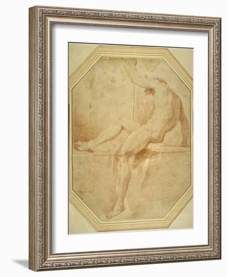 Nude Seated and Turning Away, Grasping a Staff in His Left Hand-Carlo Maratti-Framed Giclee Print