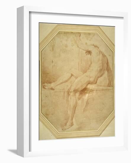 Nude Seated and Turning Away, Grasping a Staff in His Left Hand-Carlo Maratti-Framed Giclee Print