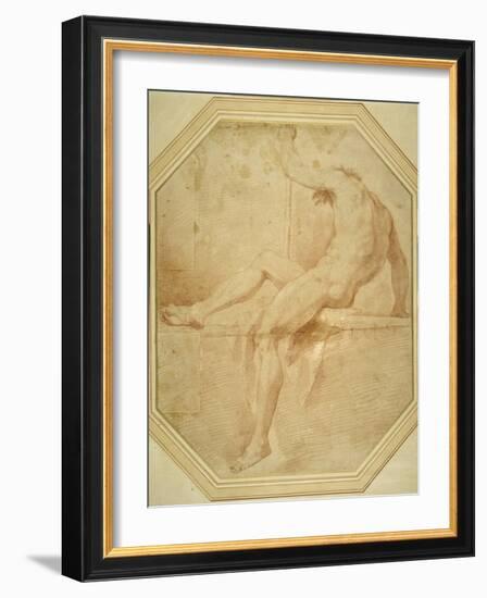 Nude Seated and Turning Away, Grasping a Staff in His Left Hand-Carlo Maratti-Framed Giclee Print