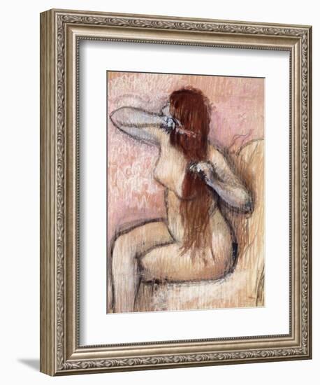 Nude Seated Woman Arranging Her Hair; Femme Nu Assise, Se Coiffant, C.1887-1890-Edgar Degas-Framed Giclee Print