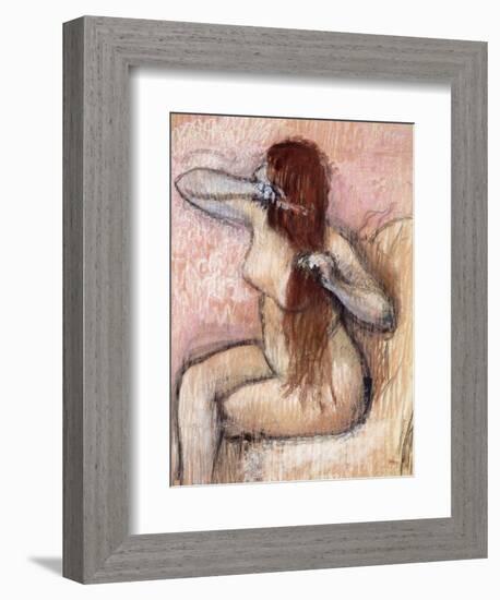 Nude Seated Woman Arranging Her Hair; Femme Nu Assise, Se Coiffant, C.1887-1890-Edgar Degas-Framed Giclee Print