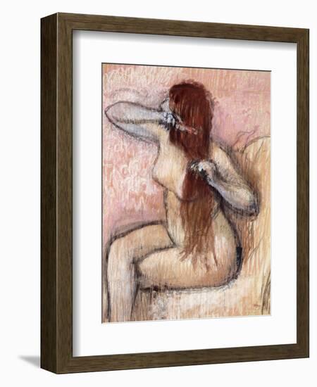 Nude Seated Woman Arranging Her Hair; Femme Nu Assise, Se Coiffant, C.1887-1890-Edgar Degas-Framed Giclee Print