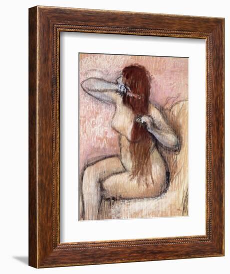 Nude Seated Woman Arranging Her Hair; Femme Nu Assise, Se Coiffant, C.1887-1890-Edgar Degas-Framed Giclee Print