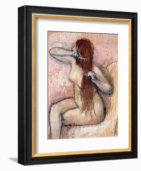 Nude Seated Woman Arranging her Hair-Edgar Degas-Framed Giclee Print