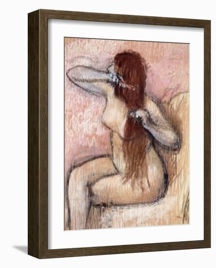 Nude Seated Woman Arranging her Hair-Edgar Degas-Framed Giclee Print