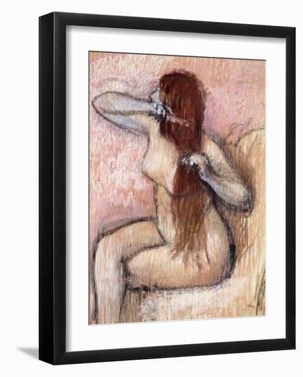 Nude Seated Woman Arranging her Hair-Edgar Degas-Framed Giclee Print