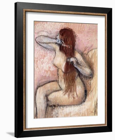 Nude Seated Woman Arranging her Hair-Edgar Degas-Framed Giclee Print