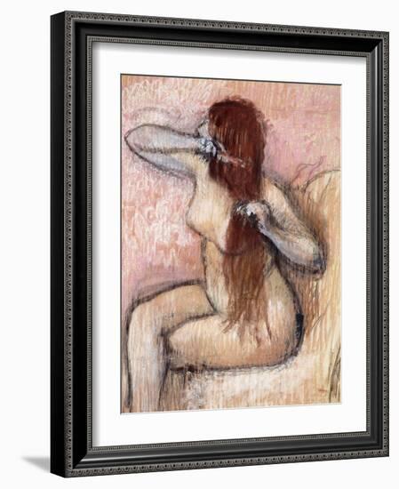 Nude Seated Woman Arranging her Hair-Edgar Degas-Framed Giclee Print