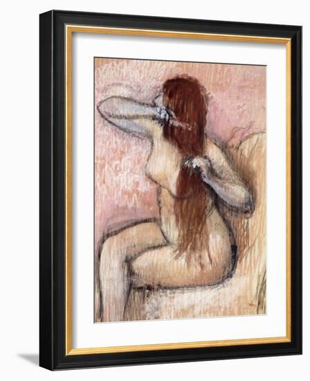 Nude Seated Woman Arranging her Hair-Edgar Degas-Framed Giclee Print