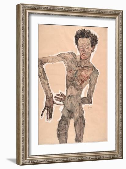 Nude self portrait, grimacing, 1910-Egon Schiele-Framed Giclee Print