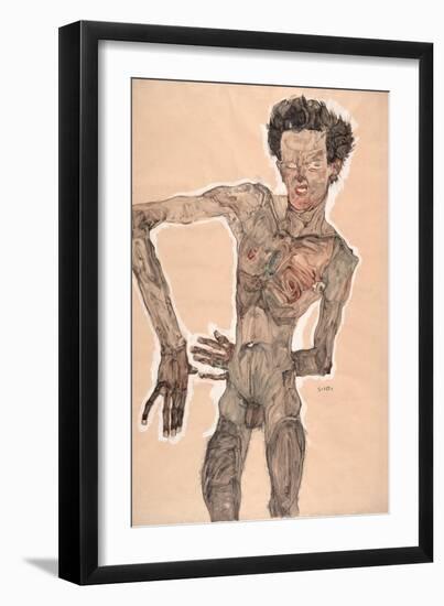 Nude self portrait, grimacing, 1910-Egon Schiele-Framed Giclee Print