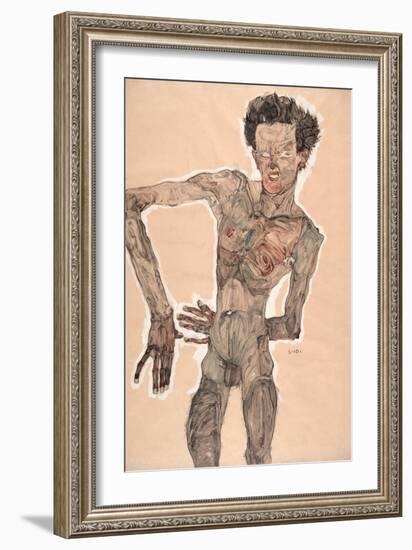 Nude Self-Portrait, Grimacing, 1910-Egon Schiele-Framed Giclee Print