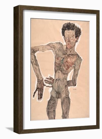 Nude Self-Portrait, Grimacing, 1910-Egon Schiele-Framed Giclee Print