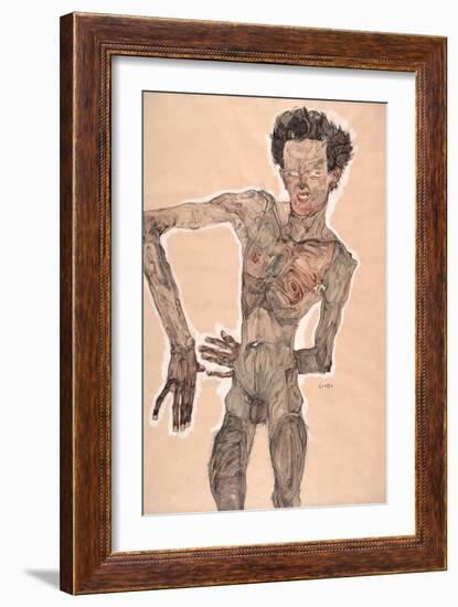 Nude Self-Portrait, Grimacing, 1910-Egon Schiele-Framed Giclee Print